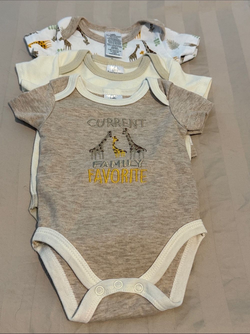 Neutral Beige Giraffe Embroidered Baby One-Piece Bodysuit - Family Favorite